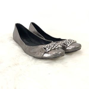 WHBM Silver Metallic Snake Print Chain Flats